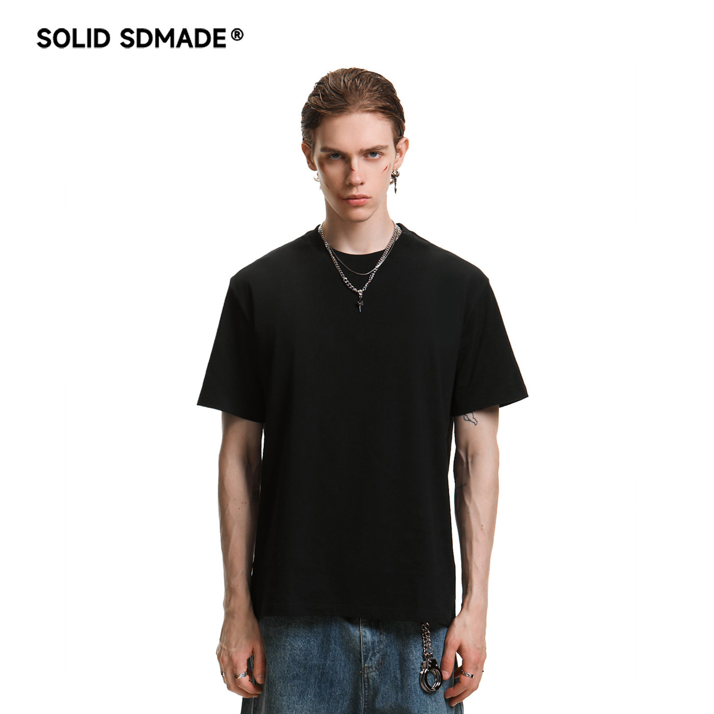 SOLIDSDMADE夏季美式260g重磅纯棉短袖t恤男圆领宽松休闲纯色打底
