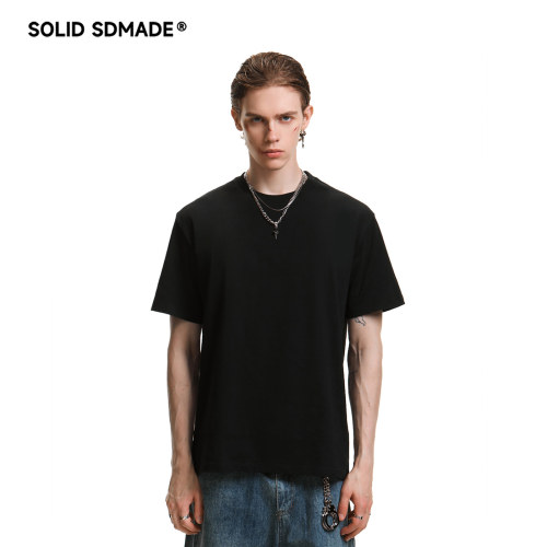 SOLIDSDMADE夏季美式260g重磅纯棉短袖t恤男圆领宽松休闲纯色打底
