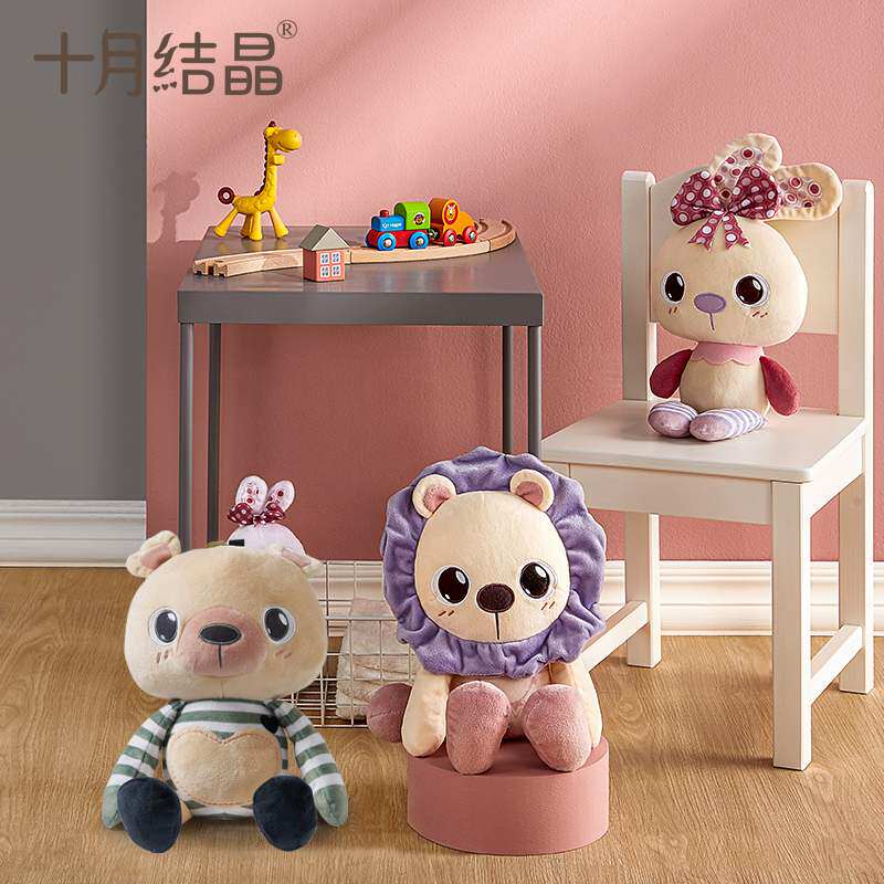婴儿毛绒可入口纯棉卡通布偶发音安抚陪宝宝睡眠娃娃玩偶