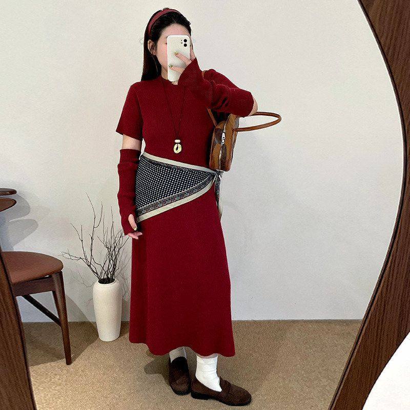 大码女装半高领毛衣裙女袖套连衣裙2025冬款胖mm百搭针织裙23669,女装/女士精品,连衣裙,淘宝优惠券,粉丝福利购,淘宝优惠卷