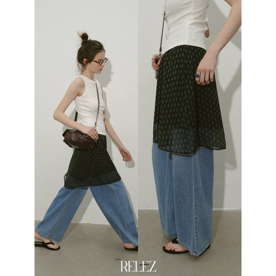 relez碎花雪纺半身裙女