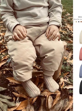 minime童装冬季外穿儿童防泼水羽绒裤男女小童宝宝加厚户外长裤子