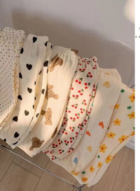 25男女孩儿童宝宝贝春夏新款碎花灯笼宽松休闲防蚊长裤子双纱外穿