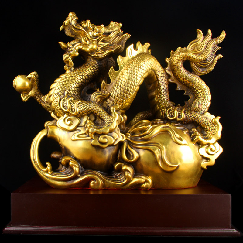朴器 福禄铜龙摆件龙踏葫芦 铜工艺礼品摆件 开业送礼 配底座