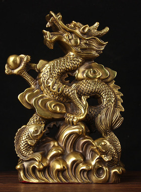 朴器黄铜铜祥龙摆件中式