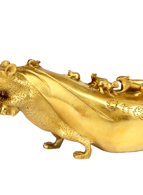 朴器  铜黄金袋鼠摆件 铜如意桃鼠摆件