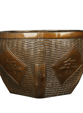 铜米斗摆件 年年有余款铜斗摆件