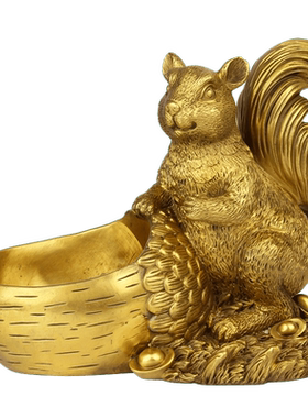 朴器 铜松鼠摆件松鼠手持铜聚宝盆摆件