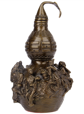 朴器 高温烧色古铜八仙葫芦铜八卦葫芦摆件