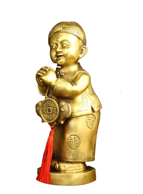 铜金童玉女摆件黄铜中式