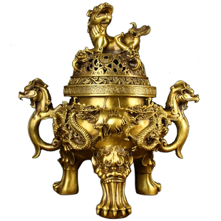 铜天狗炉摆件铜香炉铜熏香炉家用室内全铜三足九龙檀香炉摆件送香