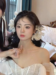 新娘头饰耳挂仙女夸张花朵发饰法式超仙发带水晶流苏森系婚纱饰品