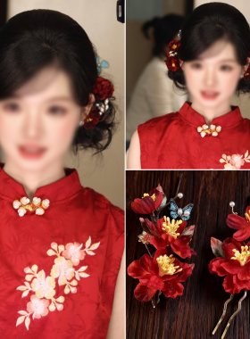 新中式订婚盘发头饰秀禾服新娘头饰发饰女古风配中式旗袍发夹侧边