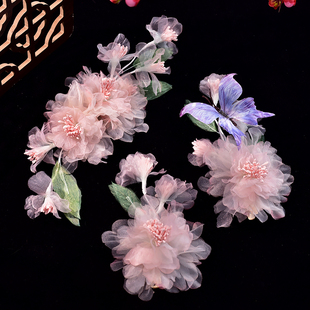 新款粉色牡丹花汉服头饰古风绢花唐风气质超仙古典舞国风发夹配