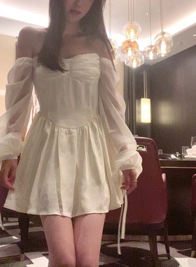 Sin boutique  致我所爱白色泡泡袖连衣裙夏新款小众设计感公主裙