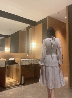 Sin boutique 仙境花园蓝色长袖法式连衣裙女24新款荷叶边裙气质