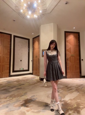 Sin boutique高定连衣裙夏新缪灰色重工收腰名媛甜美气质百褶裙女