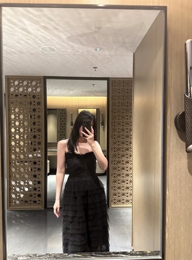 Sinboutique 落羽星纱鸵鸟毛黑色性感网纱生日裙精致小香连衣裙女