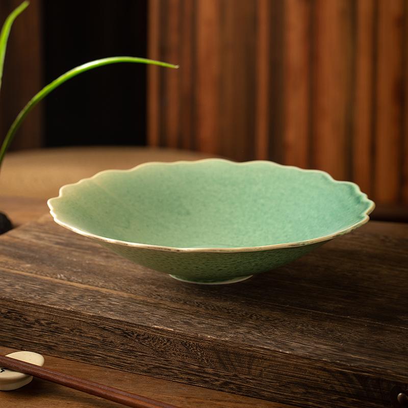 复古花边荷绿沙拉凉菜碗家用菜盘