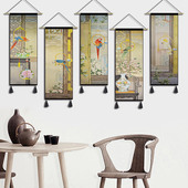 中国风工笔画挂画布艺动物卧室书房装 饰画床头走廊三联画玄关壁画