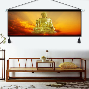 中式佛光挂画布艺佛祖吉祥挂毯中国风客厅茶楼厅堂装饰画玄关壁画