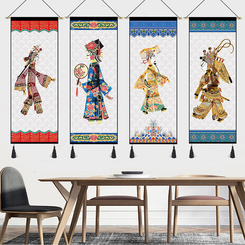 中式京剧挂布皮影挂画布艺展厅客厅背景装饰画茶楼壁画挂毯古典画