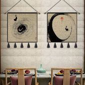 中国风禅意挂画布艺民宿客栈壁画挂毯新中式 饰画墙画布 茶楼客厅装