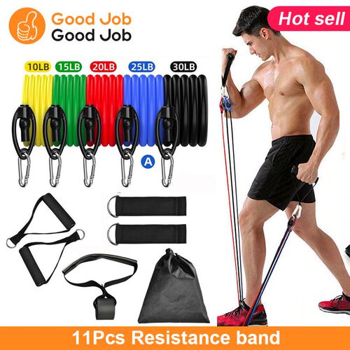 11 pcs Yoga Gym Band Tube Resistance Bands Set Fitness