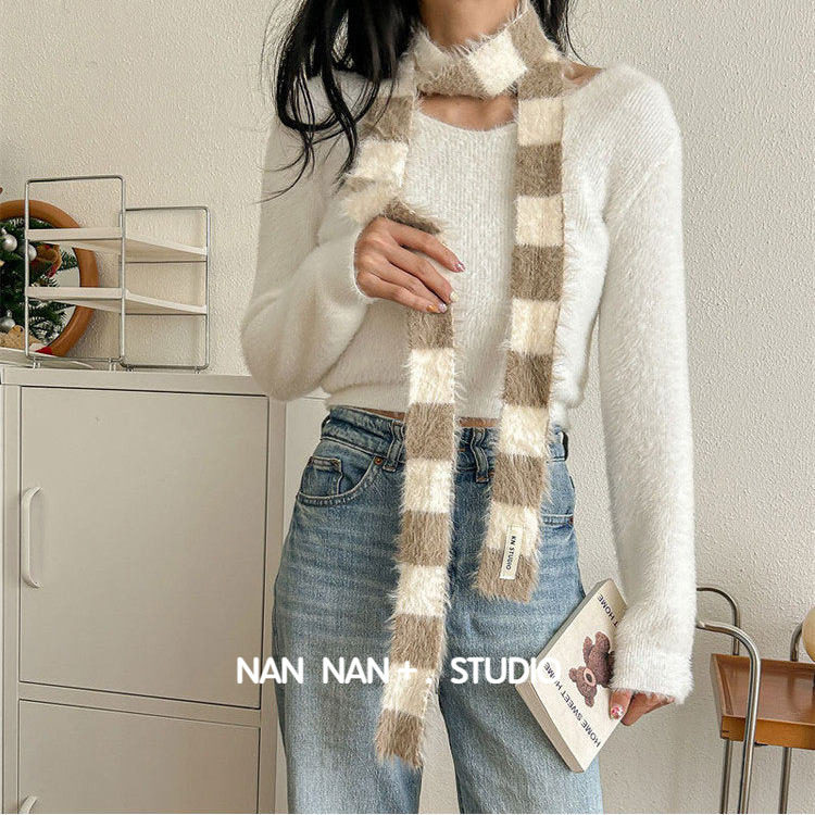 韩版拼色条纹细窄长条围巾毛绒飘带女辣妹秋冬时髦凹造型装饰围脖,服饰配件/皮带/帽子/围巾,围巾/丝巾/披肩,淘宝优惠券,粉丝福利购,淘宝优惠卷