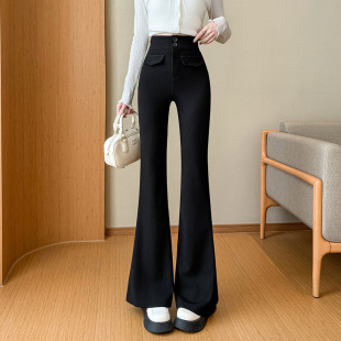 弹力微喇裤 子瑜伽裤 女休闲裤 收腹马蹄喇叭裤 高腰修身 实拍黑色西装