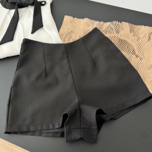 高腰短裤 YIYIWANG 系带气质显瘦上衣套装 黑白衬衫 两件套 赫本早晨