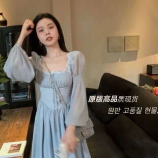 方领大裙摆气质裙子高级感法式 空灵琉璃 连衣裙女 大Eees 已出货