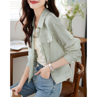 外套女 简约百搭轻薄短款 仿醋酸麻感上衣新款 韩版