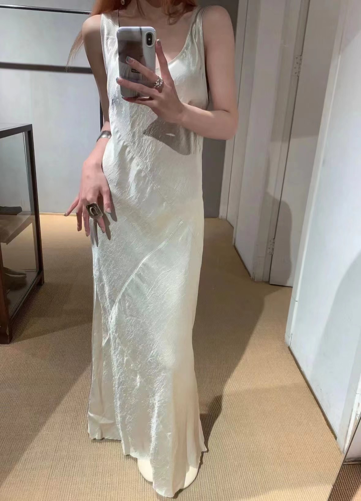 现货LM醋酸高级感法式背心连衣裙