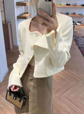 2023秋季新款郑秀妍徐睿知同款波浪领韩版小香风百搭短外套