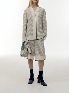 23早秋新款low classic真丝宽松衬衫logo印花五分裤休闲时尚套装