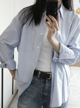 LOW CLASSIC韩国24ss新款设计师品牌宽松休闲防晒条纹衬衫衬衣女