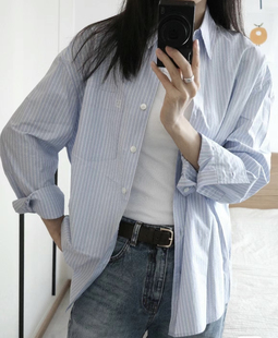 衬衣女 设计师品牌宽松休闲防晒条纹衬衫 LOW CLASSIC韩国24ss新款