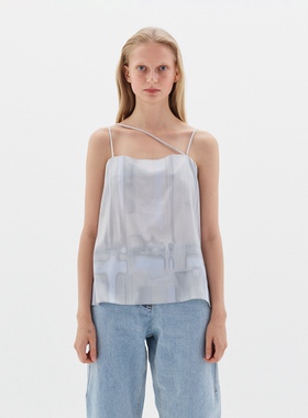 low classic韩国小众24春夏新款灰色性感印花吊带交叉百搭背心女