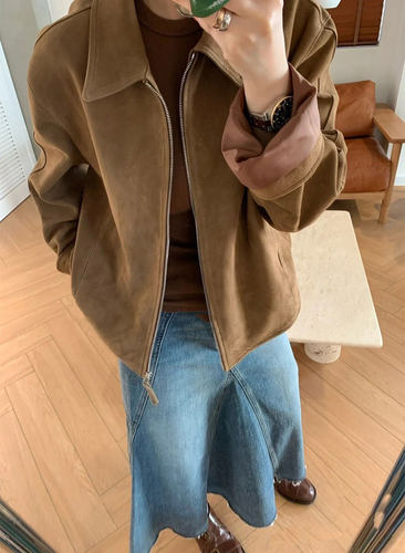 现货lowclassic麂皮拉链外套