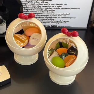 粉扑收纳盒桌面防尘大容量翻盖盒子香水安瓶精华小样护肤品置物架