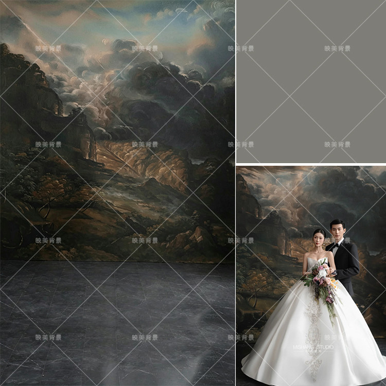 复古油画风景背景布法式怀旧婚纱照相白纱写真室内摄影棚影楼拍照