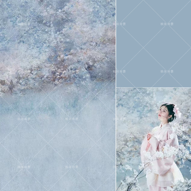 新品春日樱花油画影楼少女拍照背景布室内国风油画写真拍照背景纸