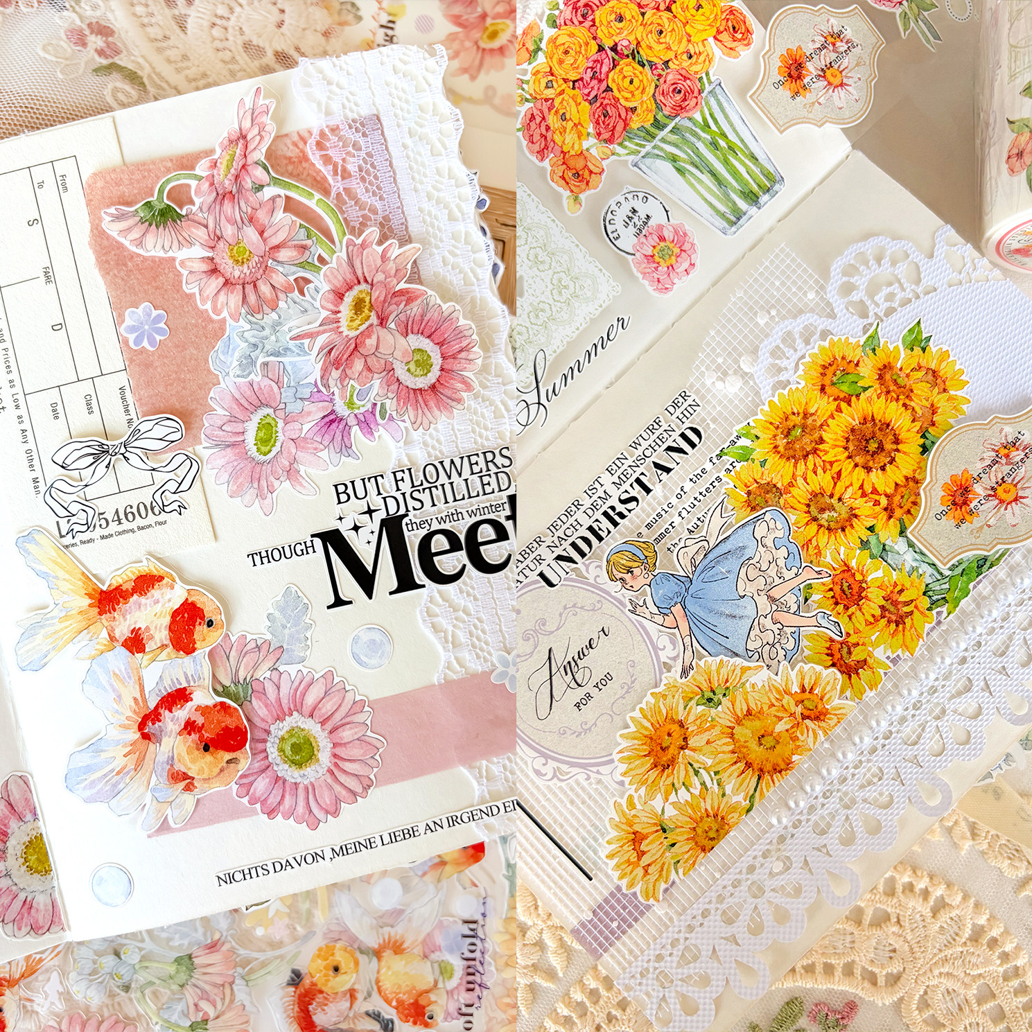 新款切模不谢之花游鳍与粉雏轻复古花百仓家手帐和纸胶带贴纸金鱼