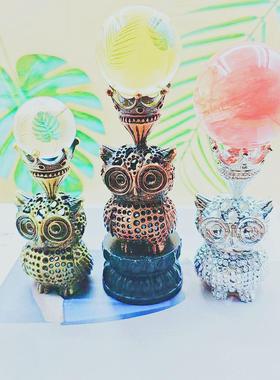 合金水晶球工艺品底座球托蛋雕托金属猫头鹰复古做旧创意