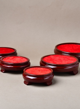 矿石摆件展示架圆形平底葫芦底座家居装饰品聚宝盆木座花瓶底托