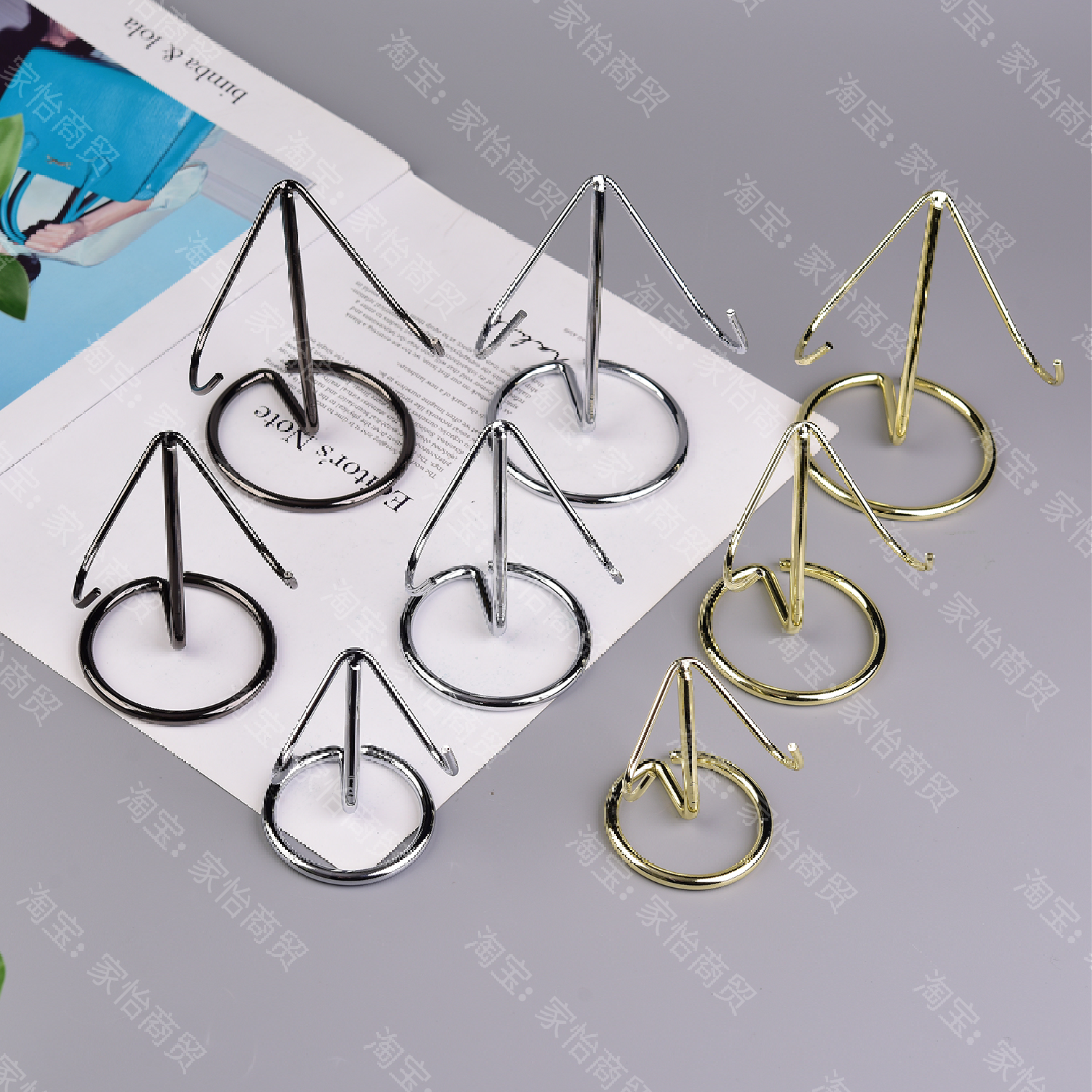 水晶爱心原石矿标心形水晶簇矿石化石标本收纳展示金属底座支架子