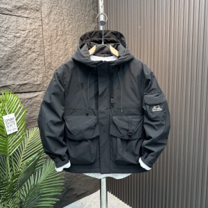 工装棉衣冬季新款男假两件连帽棉服上衣百搭保暖休闲宽松棉袄外套