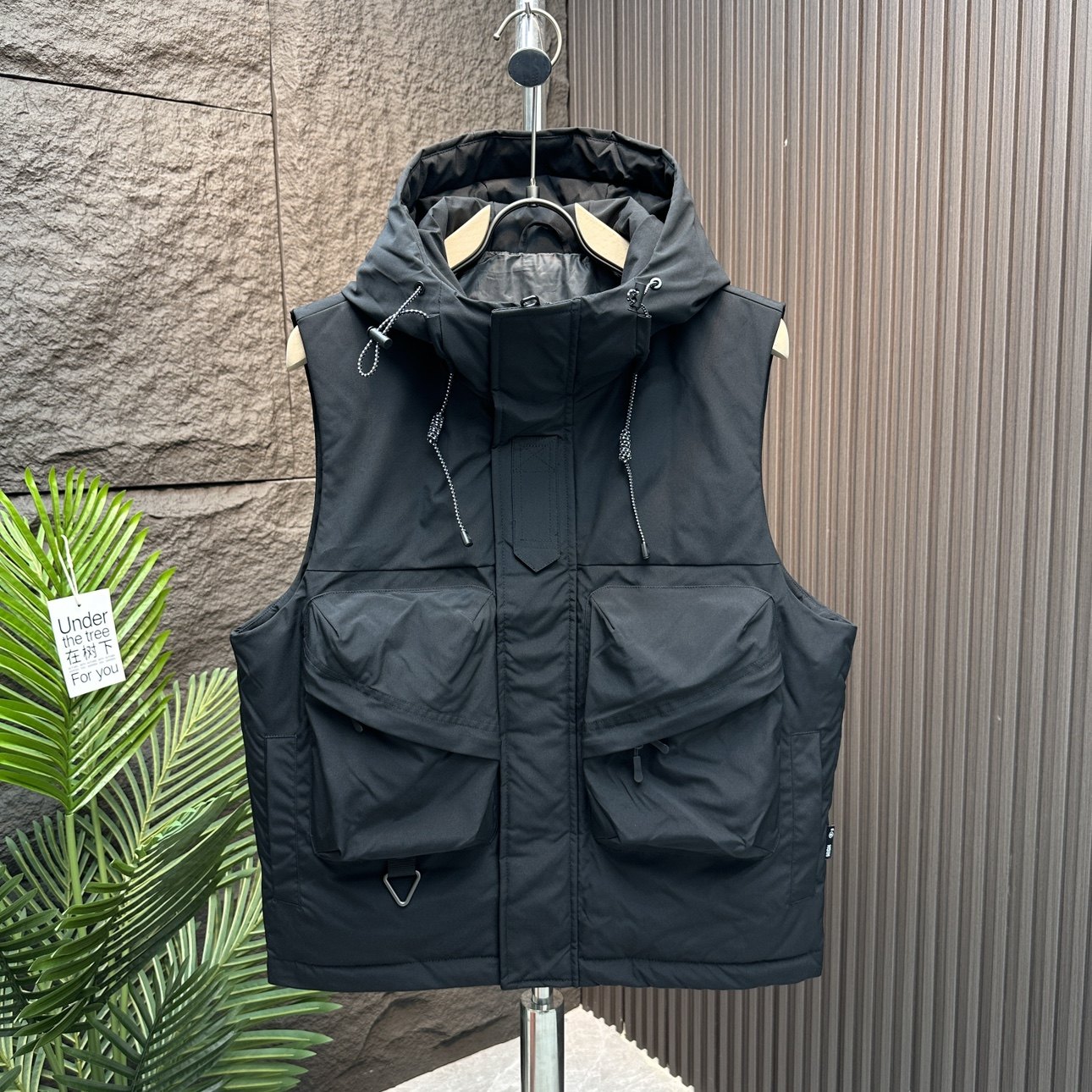 国潮牌羽绒服马甲男冬季新款连帽马夹背心机能风情侣工装羽绒外套