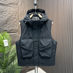 国潮牌羽绒服马甲男冬季新款连帽马夹背心机能风情侣工装羽绒外套